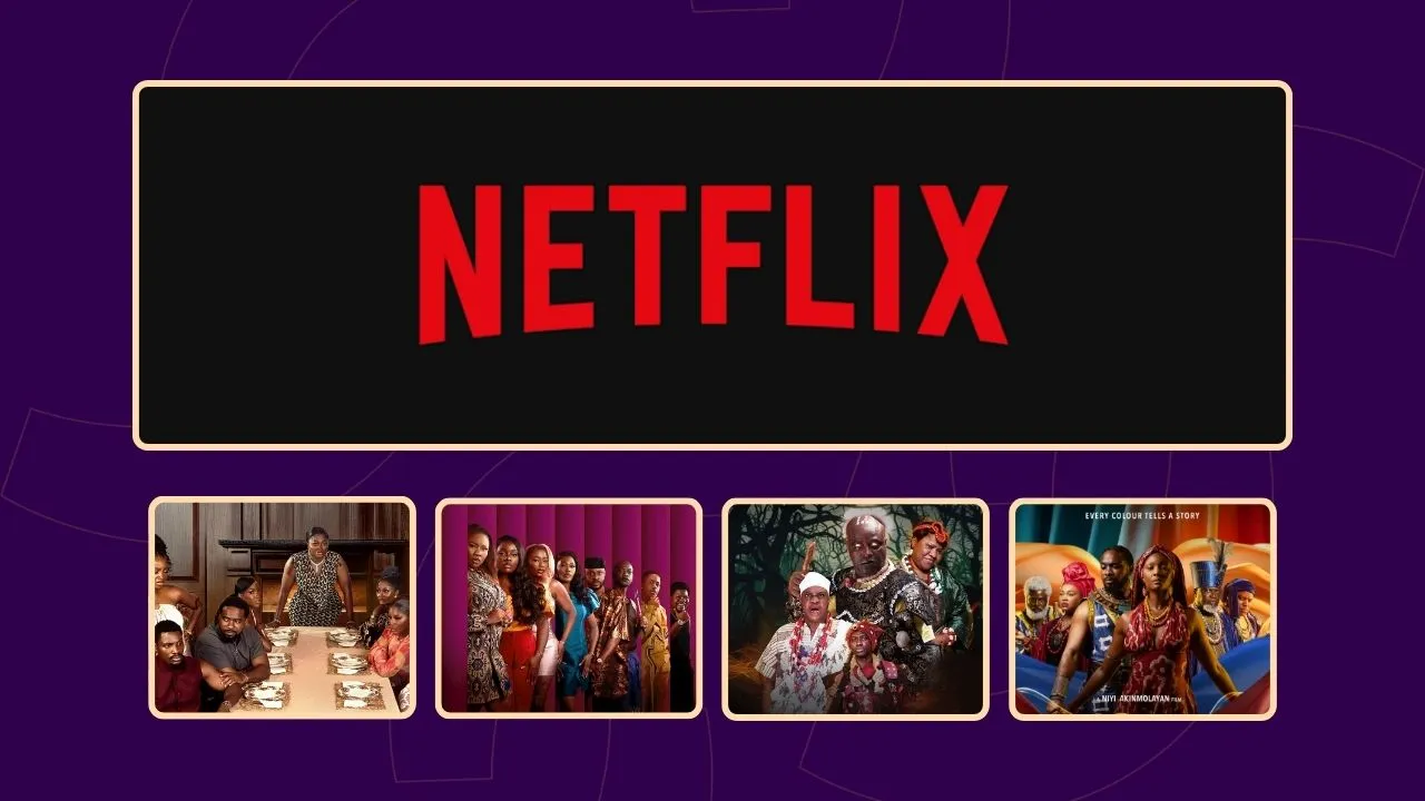 Netflix logo on a screen with Nollywood film posters