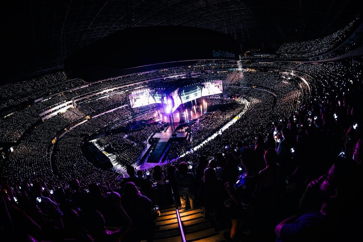 BTS performing at a sold-out "Arirang" world tour date