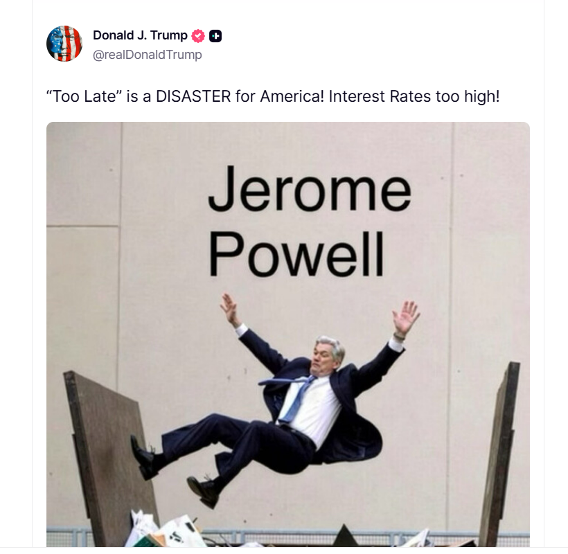 Image of Trump's social media post mocking Powell