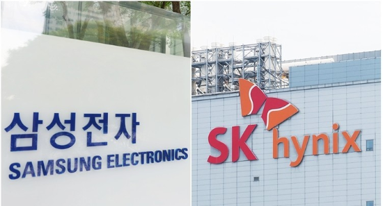 삼성전자와 SK하이닉스 주가 하락을 보여주는 시장 화면