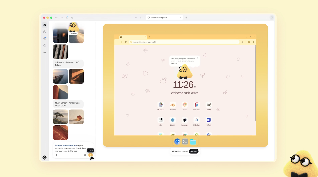 Screenshot of OpenAI Dots interface showing multi-app connections and task management