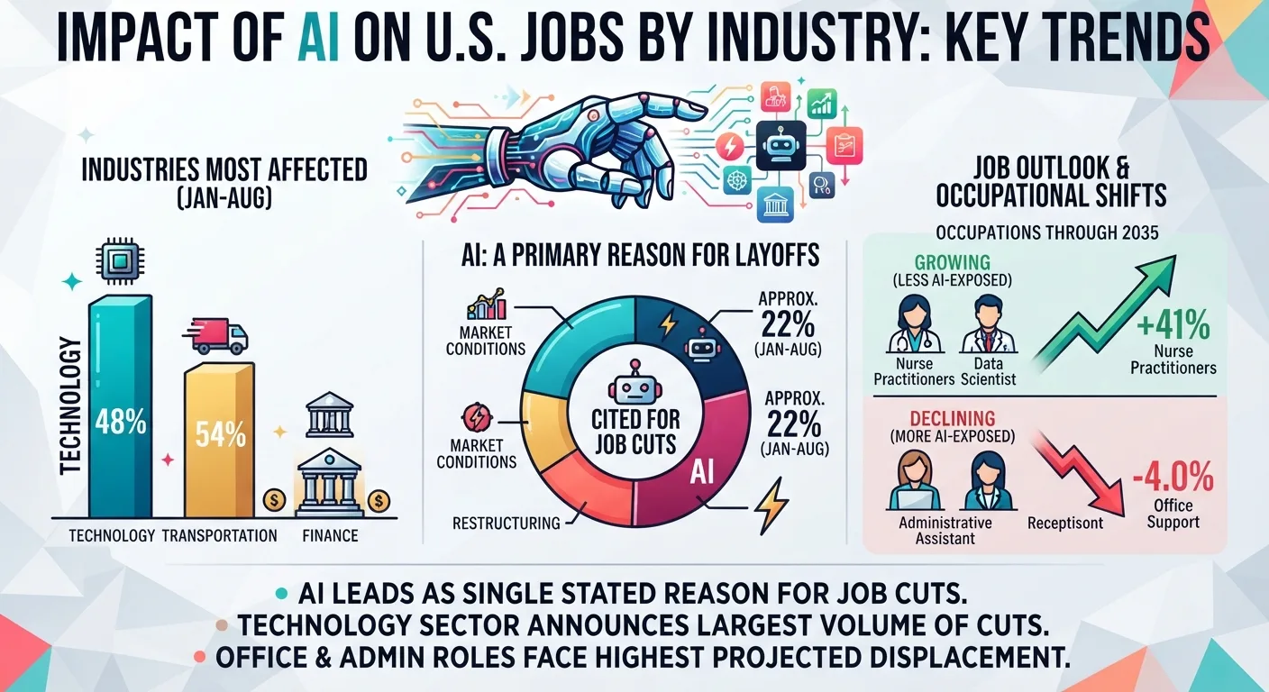 Chart showing AI job displacement statistics by industry