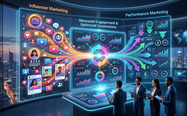 Performance marketing and influencer marketing convergence graphic