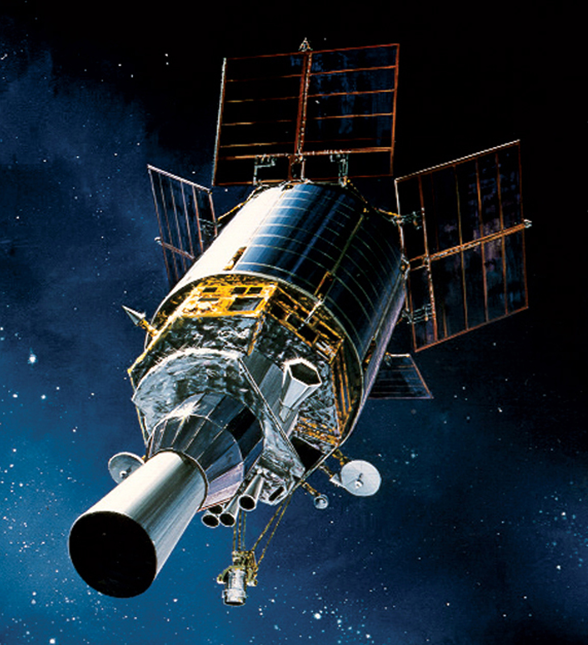 Archival photo of a 1970s-era DSP satellite