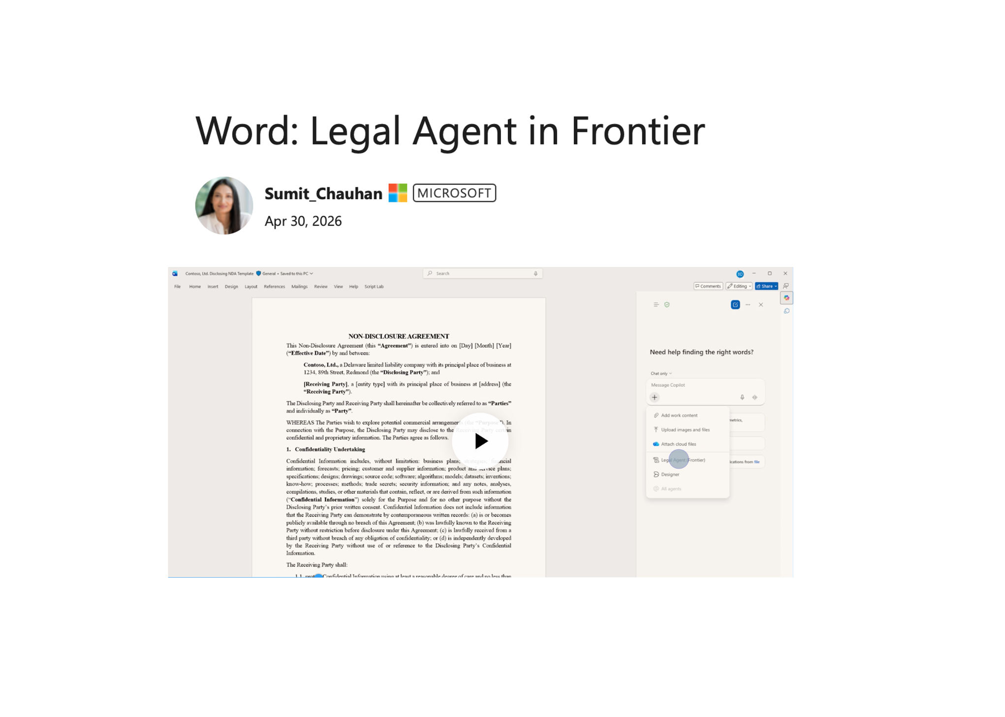 Screenshot of Microsoft's Legal Agent interface in Word