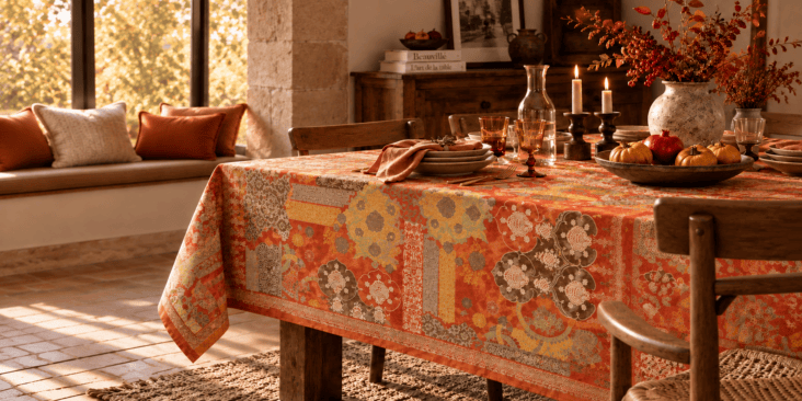 Beauvillé tableware in the season's terracotta and burgundy palette
