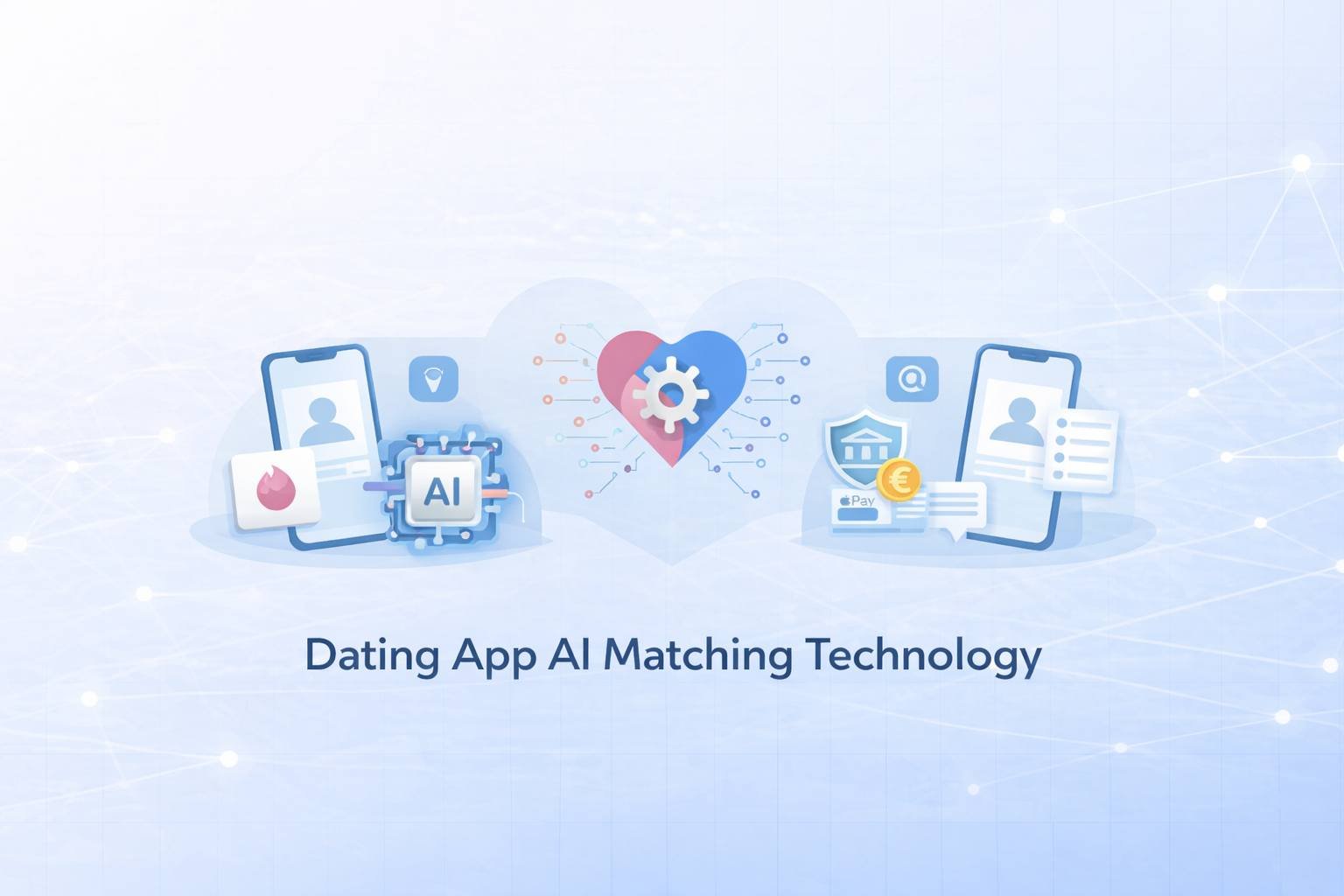 Side-by-side comparison of dating app interfaces including Tinder, Hinge, and eHarmony showing AI matching technology in 2026