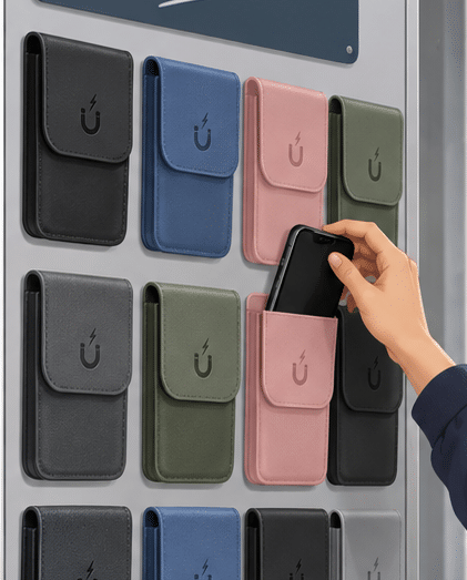 Le Café Pédagogique illustration of phone pouches in French schools