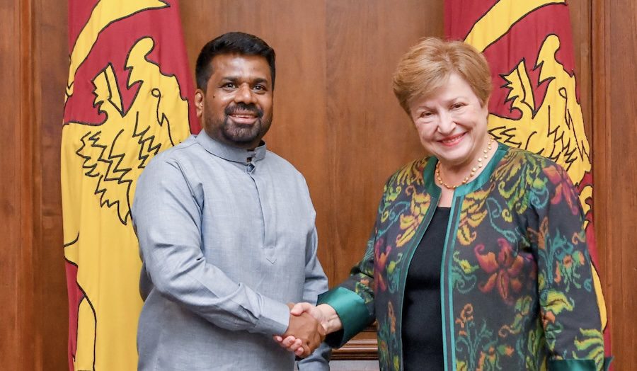 A 2026 photo of IMF chief Kristalina Georgieva meeting President Anura Kumara Dissanayake