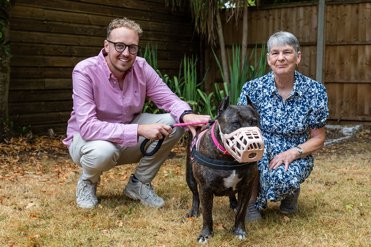 MP Adam Dance meeting with XL Bully owner and dog Xena
