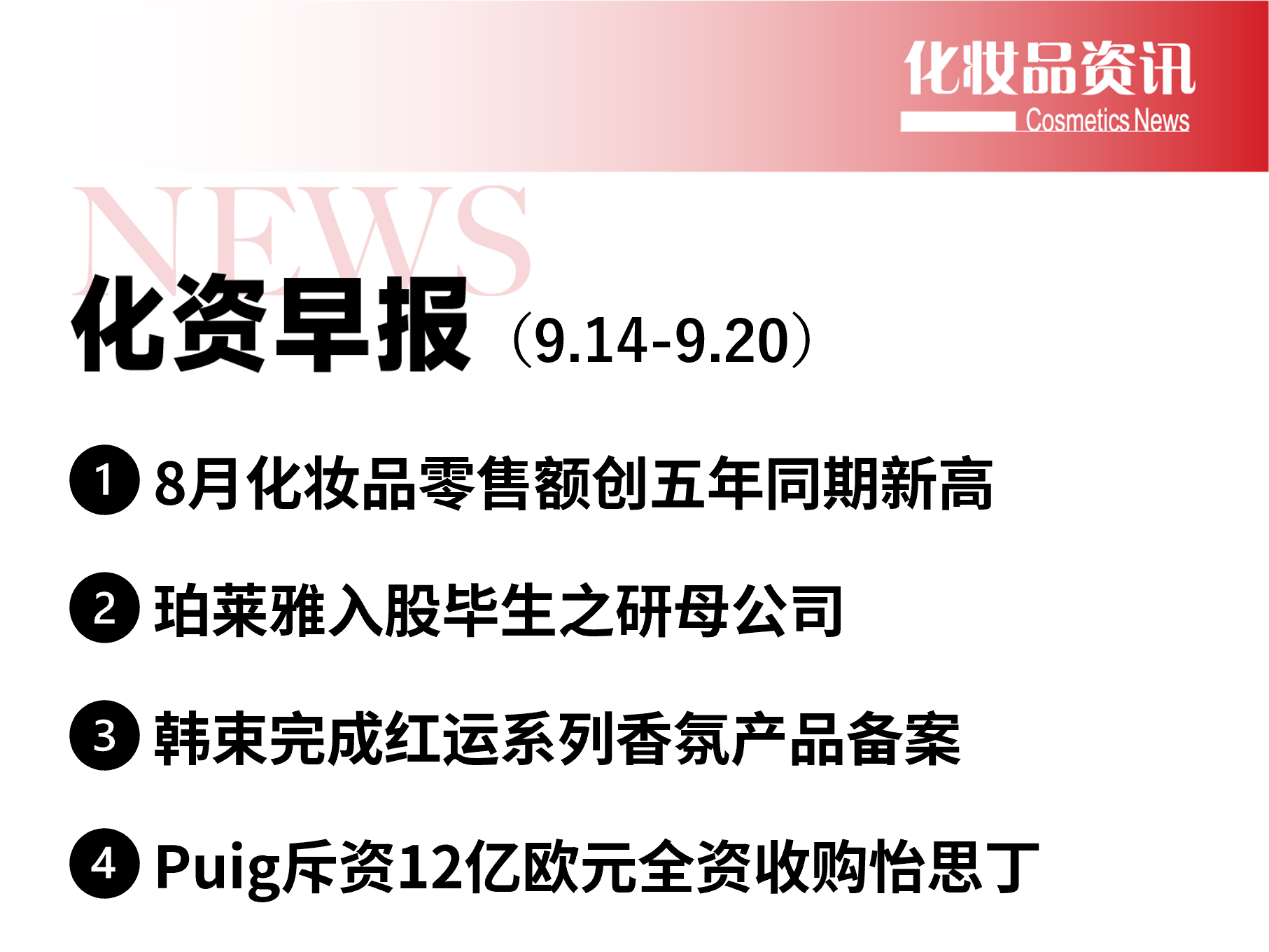 Weekly cosmetics industry briefing covering August retail sales and consolidation moves