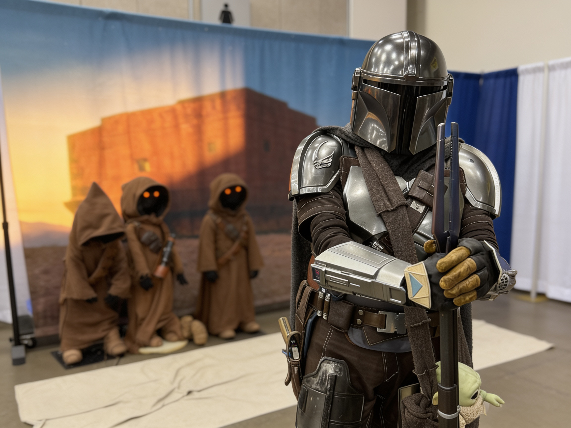 Attendees dressed as Mandalorian characters at Fan Expo Dallas