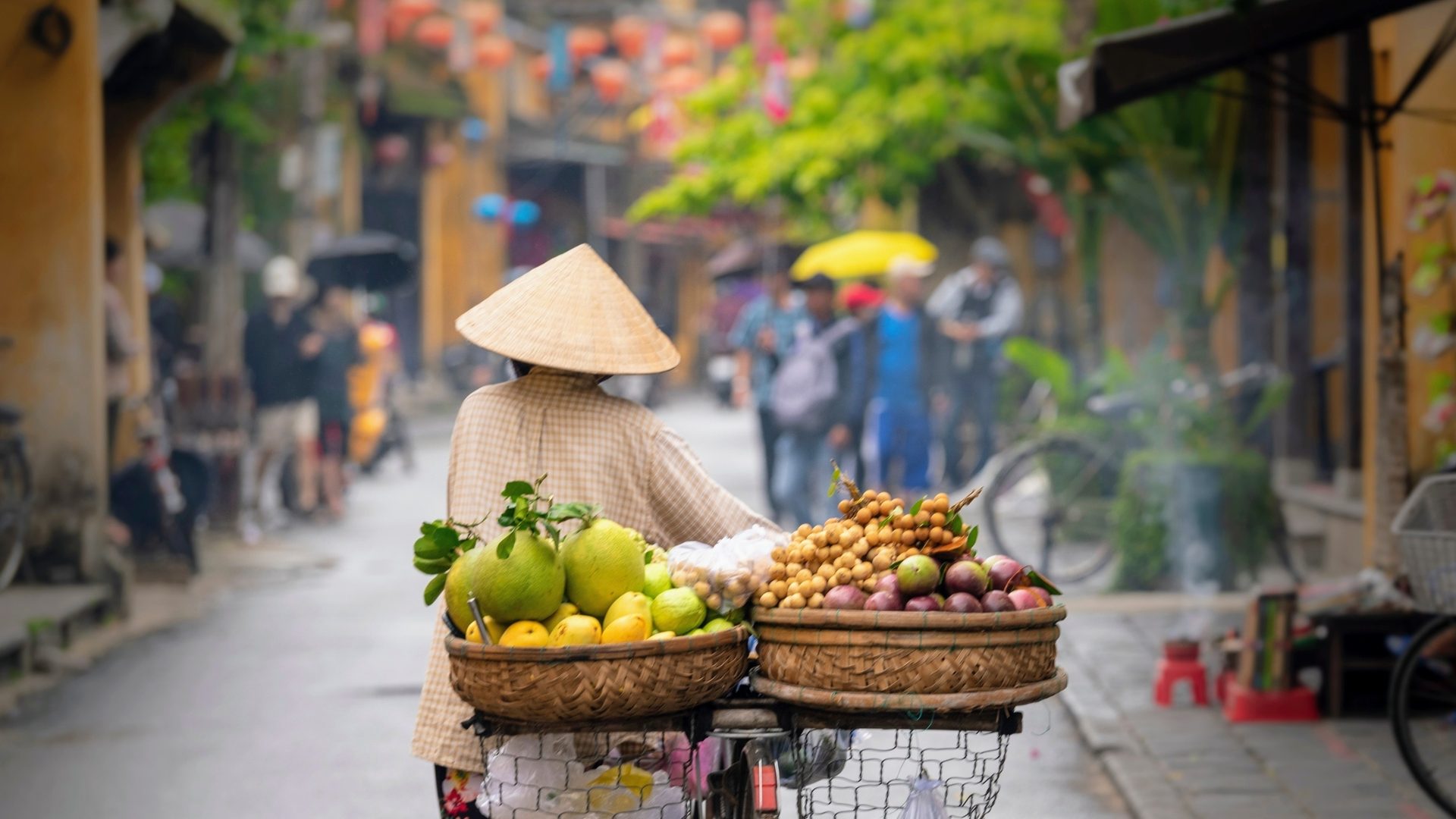 Street food vendors at a market