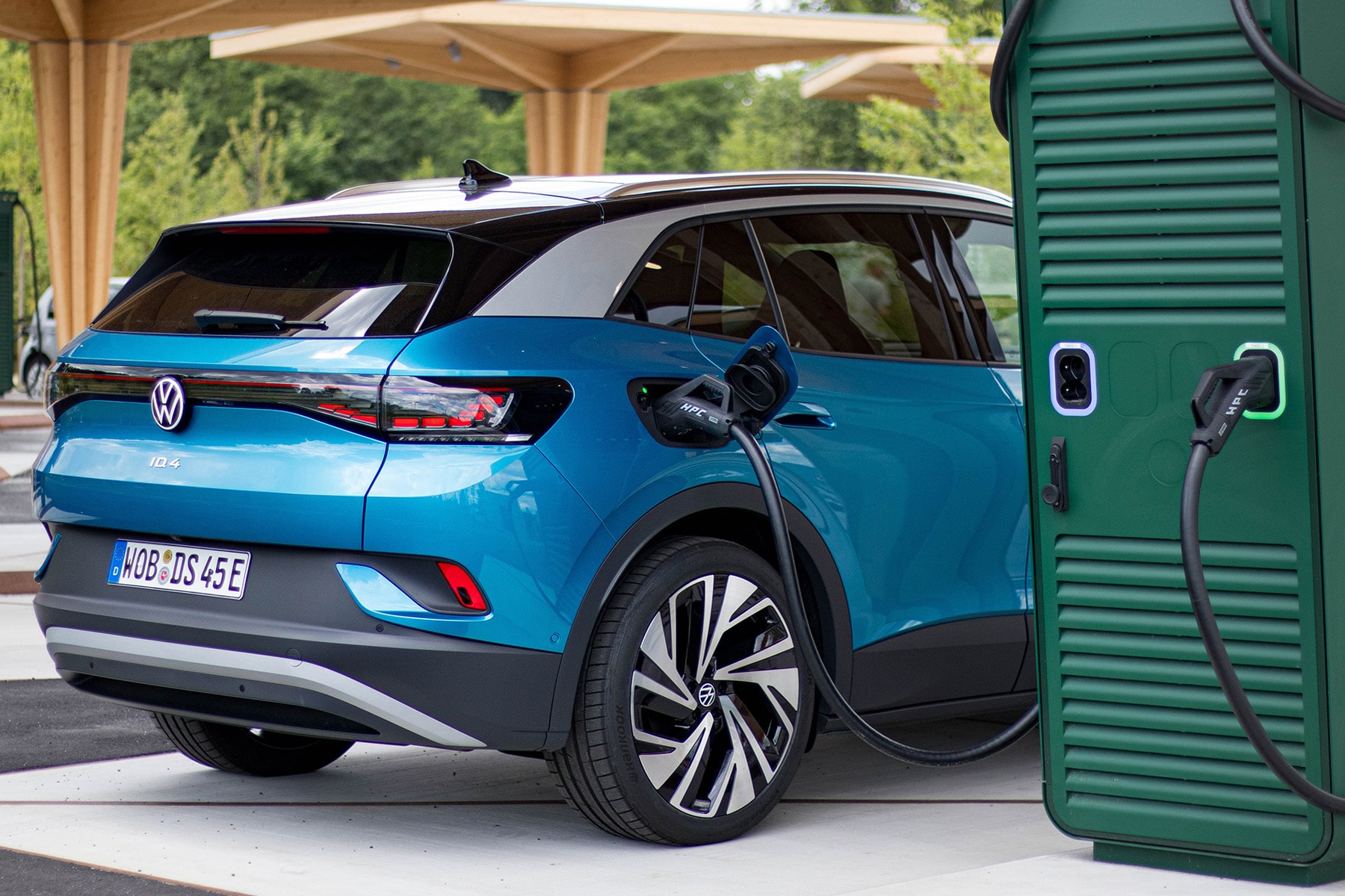 Volkswagen ID.4 at a charging station — symbolic of Germany's ongoing EV transition