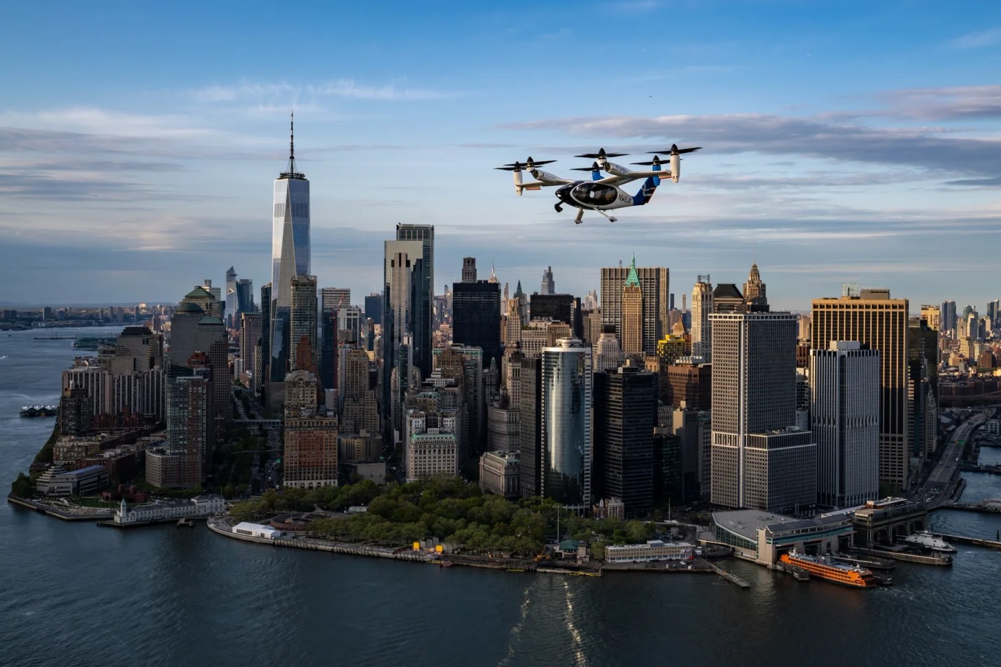 Joby Aviation eVTOL air taxi flying over Manhattan, New York City