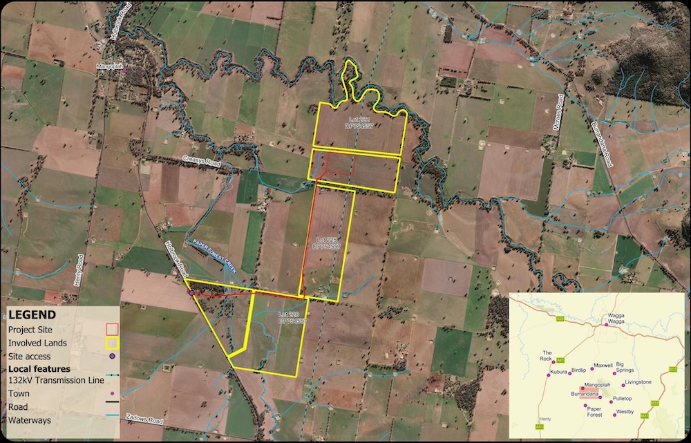 Map showing Mangoplah battery project location