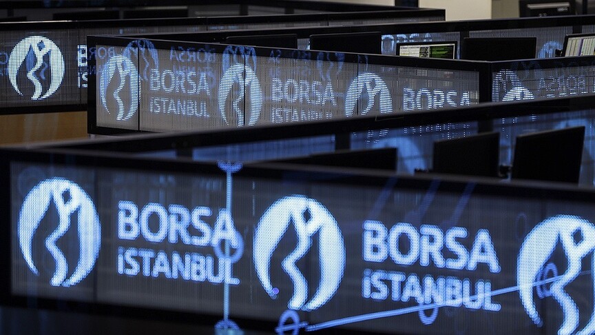 Turkish stock exchange trading floor with electronic displays
