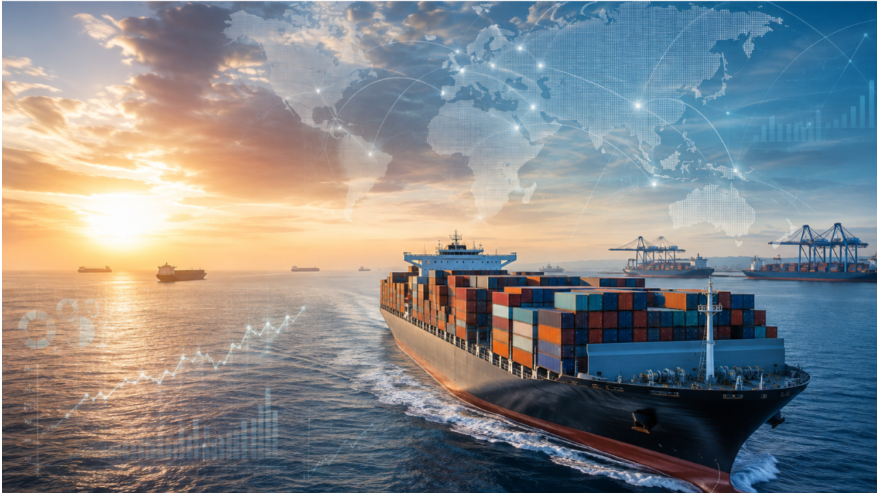 Container ship graphic illustrating record volumes