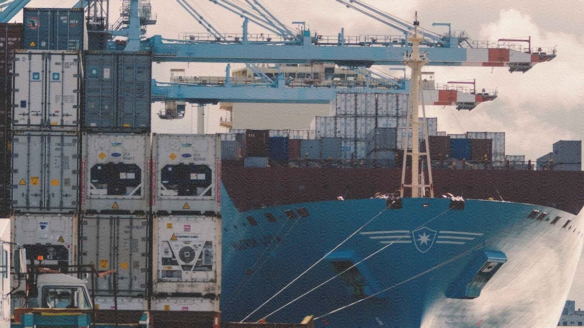 Port scene illustrating container schedule reliability challenges