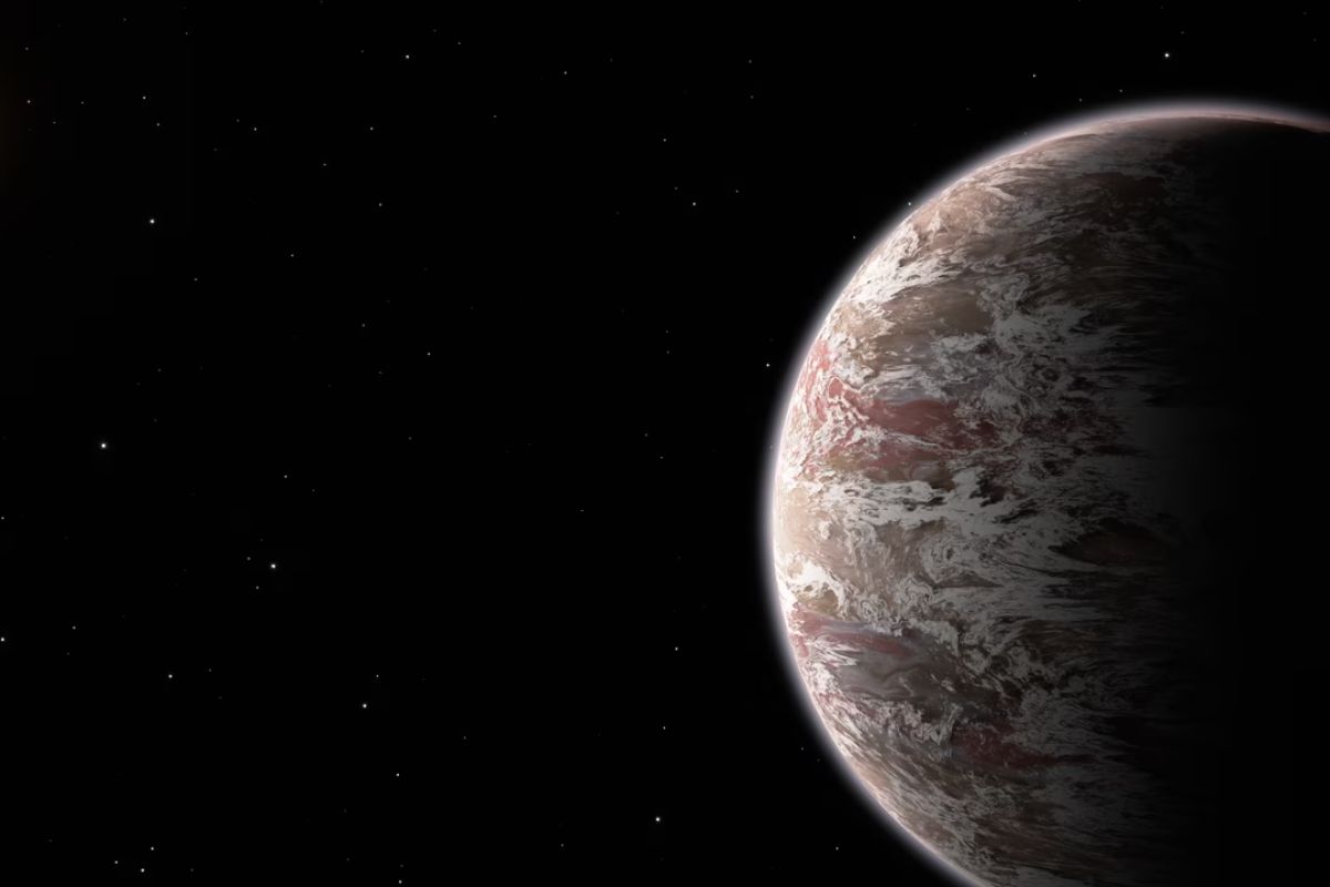 Artist's concept of a distant exoplanet with cloud cover
