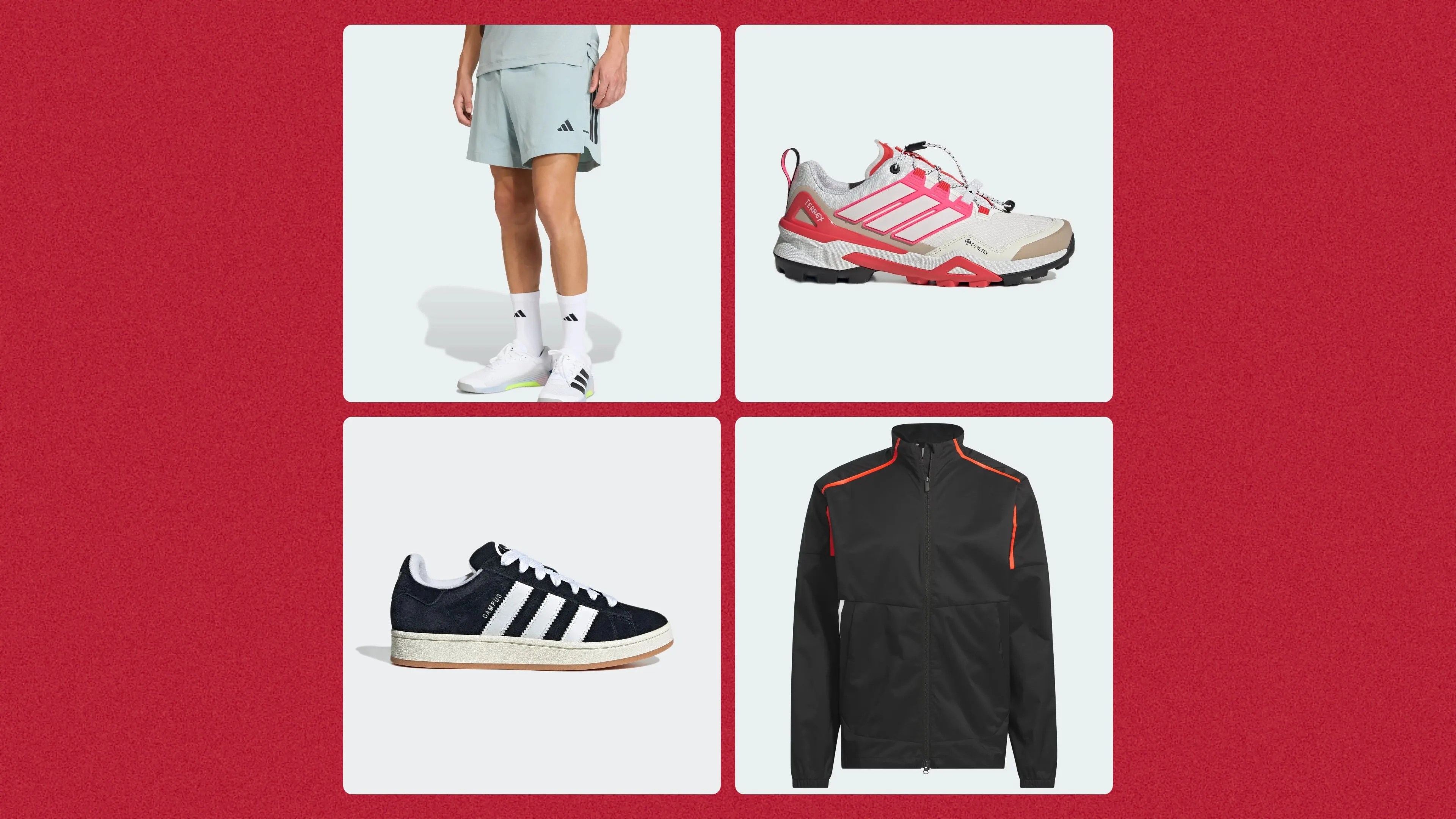 Adidas sale banner showing discounted sneakers and apparel