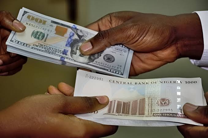Naira and US dollar banknotes arranged in a money-counting setting