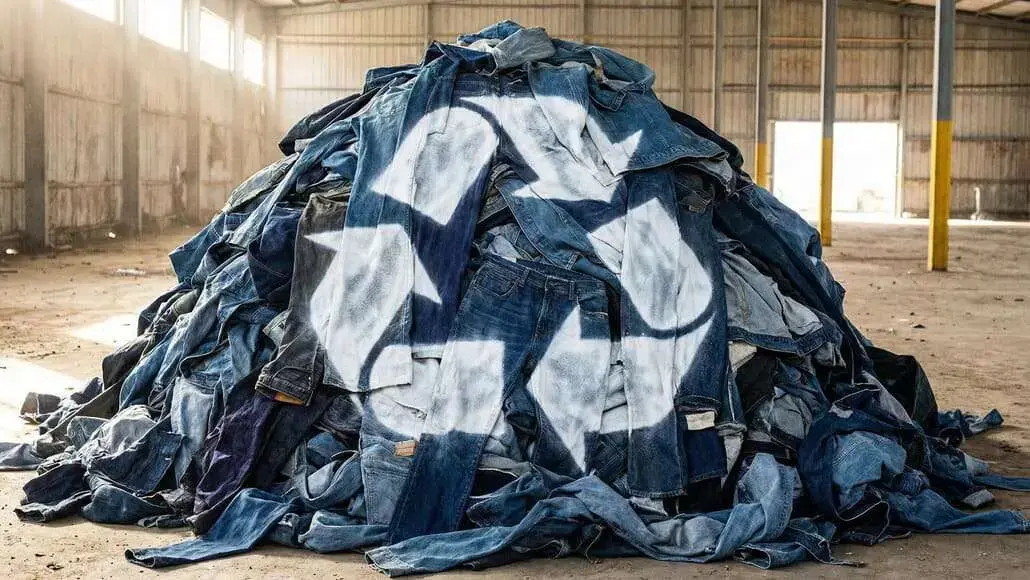 Denim waste awaiting recycling