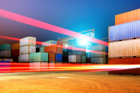 Container ship at sea illustrating the rise in transpacific freight rates