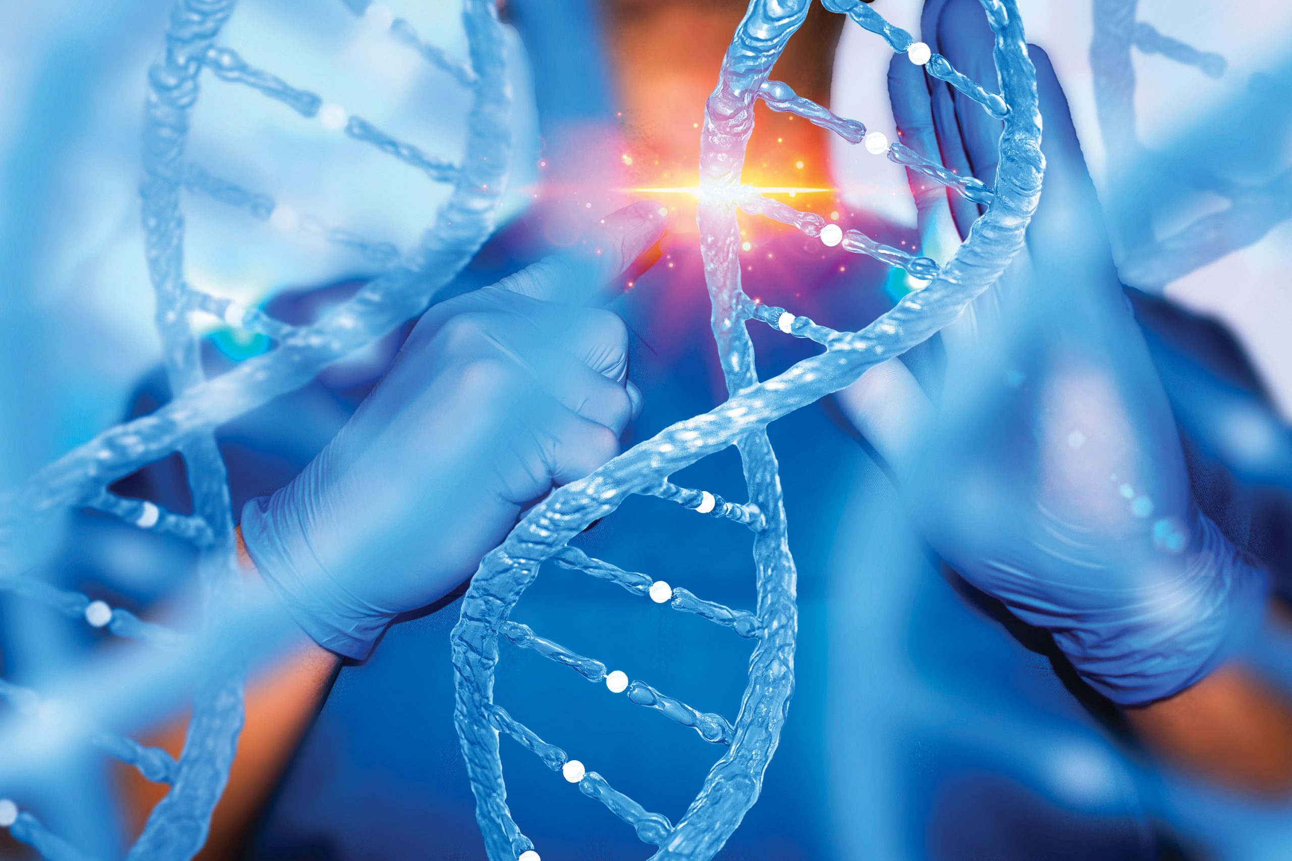 Gene editing research laboratory with scientists working on therapeutic genetic medicine development
