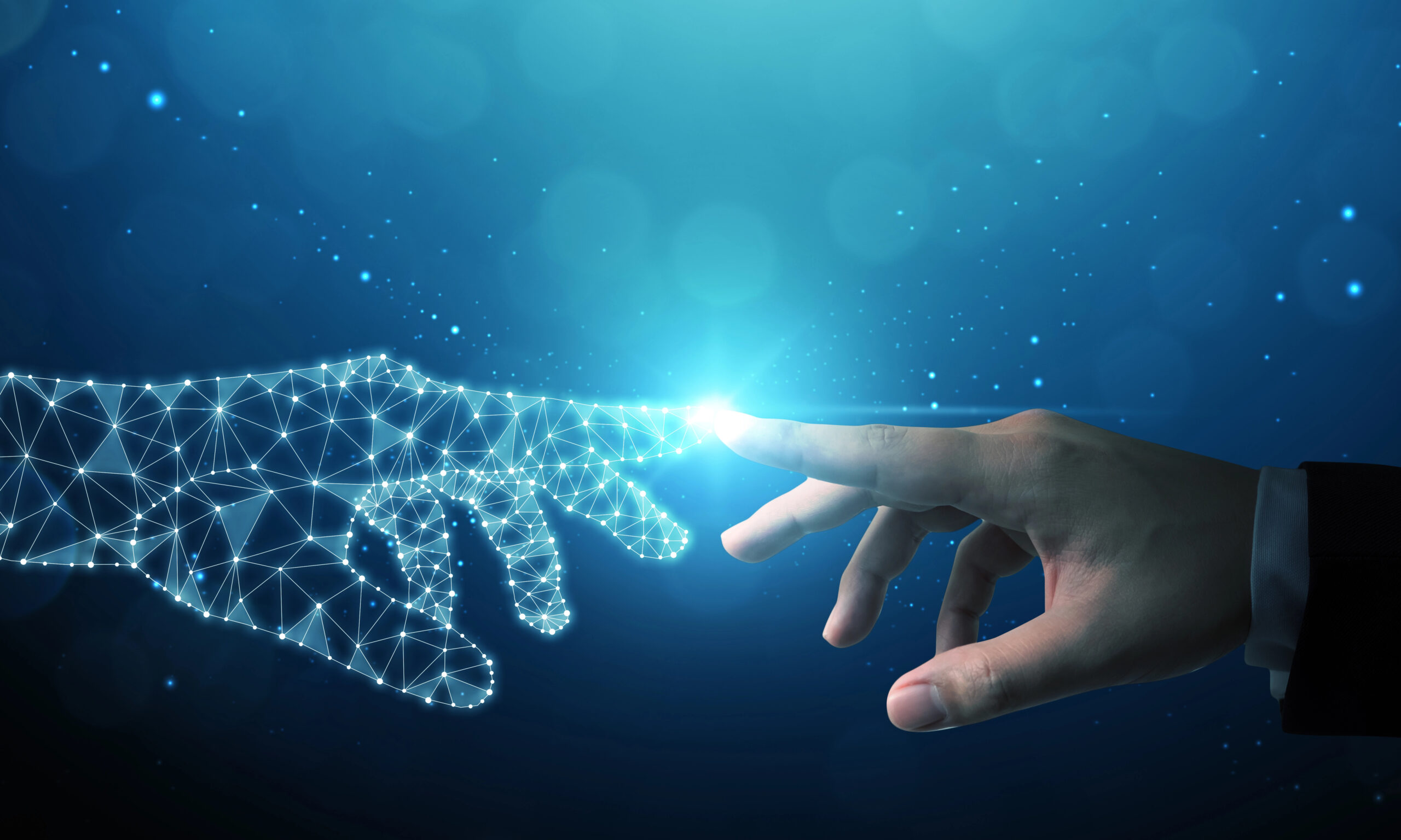 Businessman connecting to AI network - conceptual image
