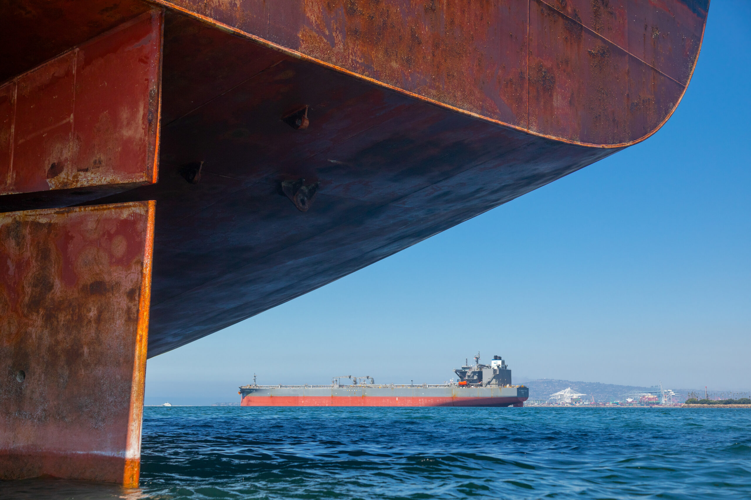 Ships anchored off the Port of Long Beach — visualizing the surge in supply chain stress