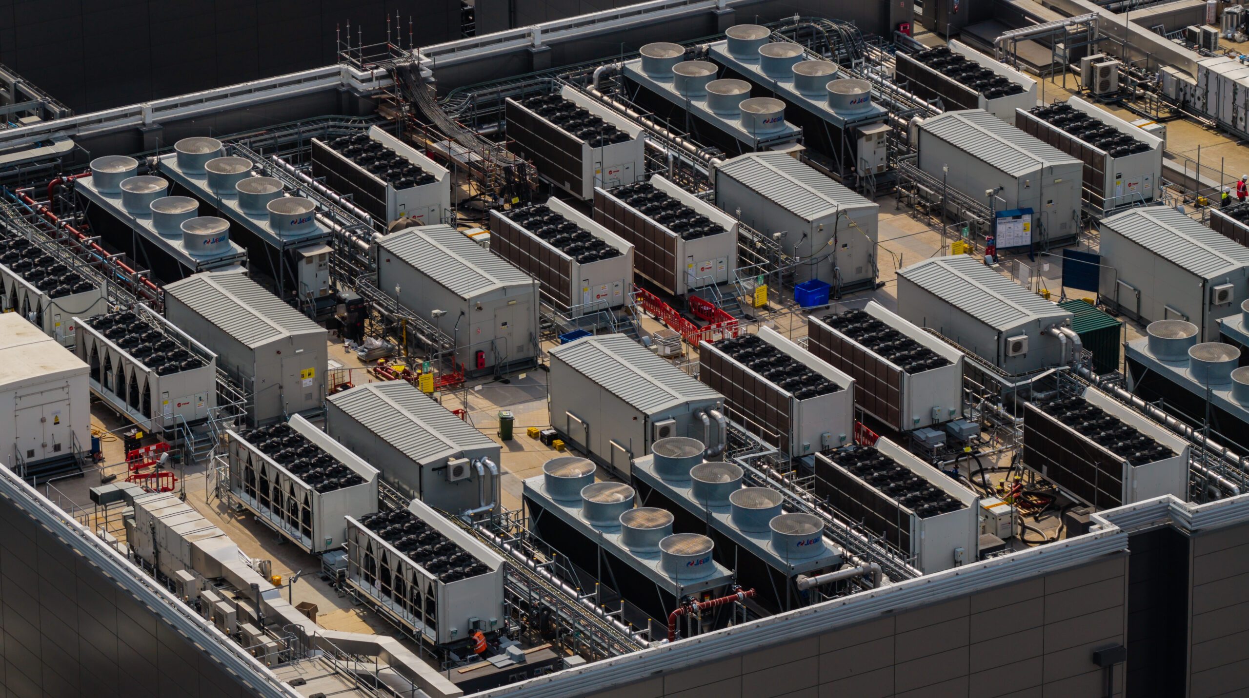 Roof of a data center in Slough, England