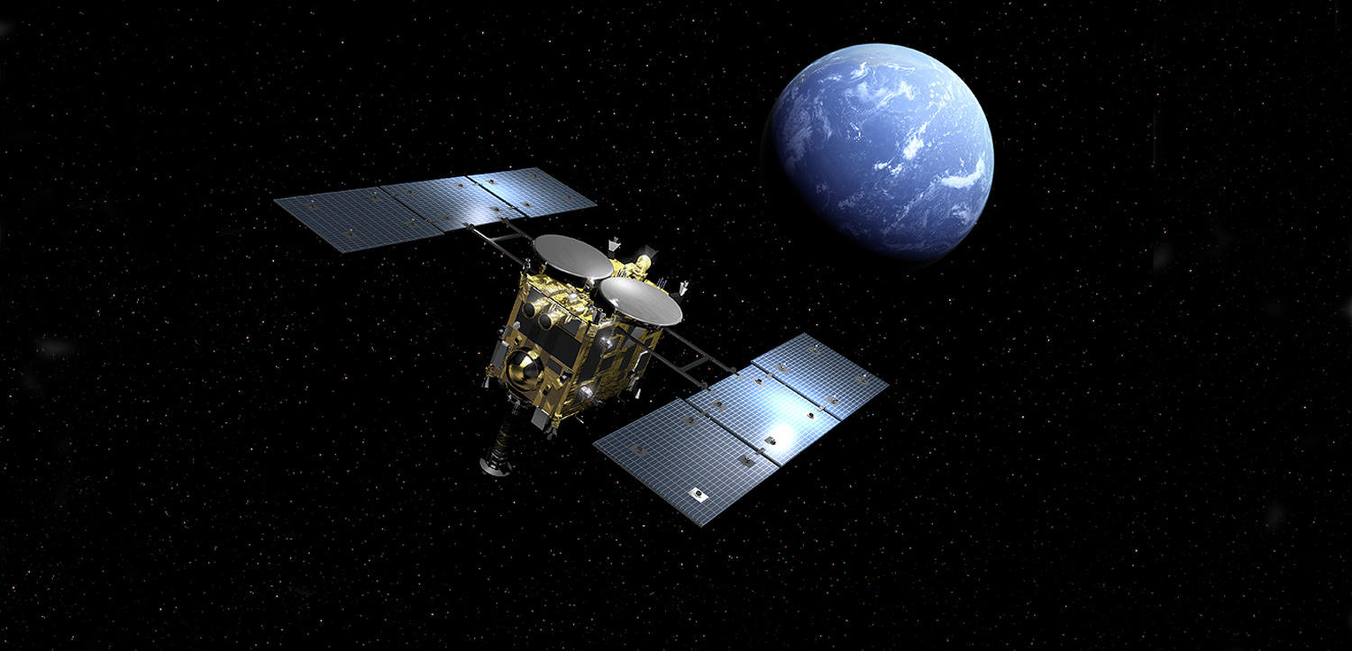 Hayabusa2 spacecraft in flight toward its extended mission target after Ryugu sample return