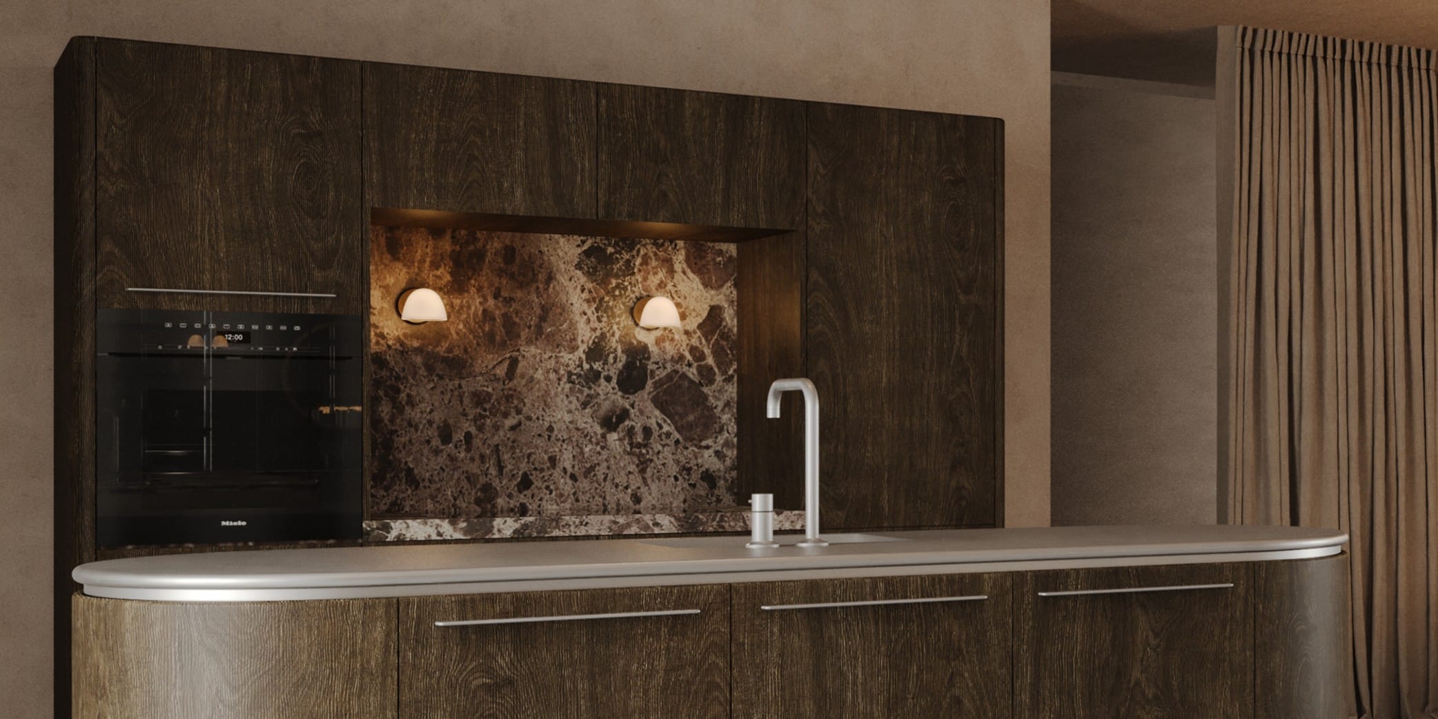 Kitchen design trends 2027 with rounded forms and natural materials