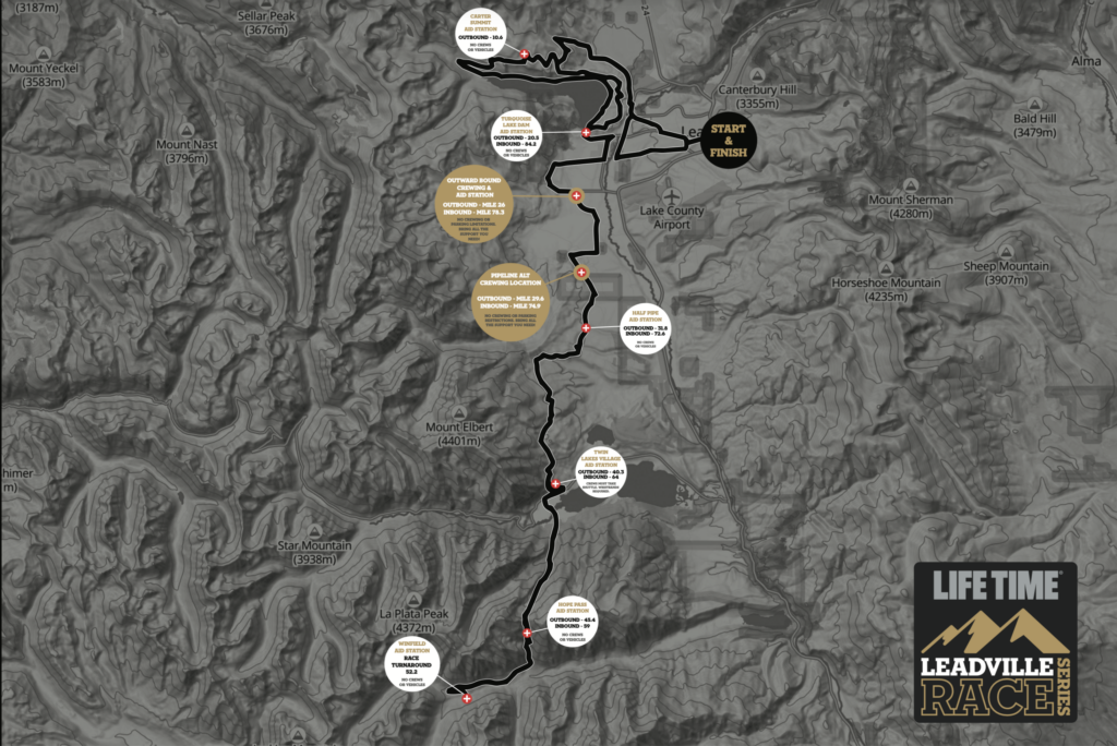 Leadville Trail 100 course map showing the 100-mile route