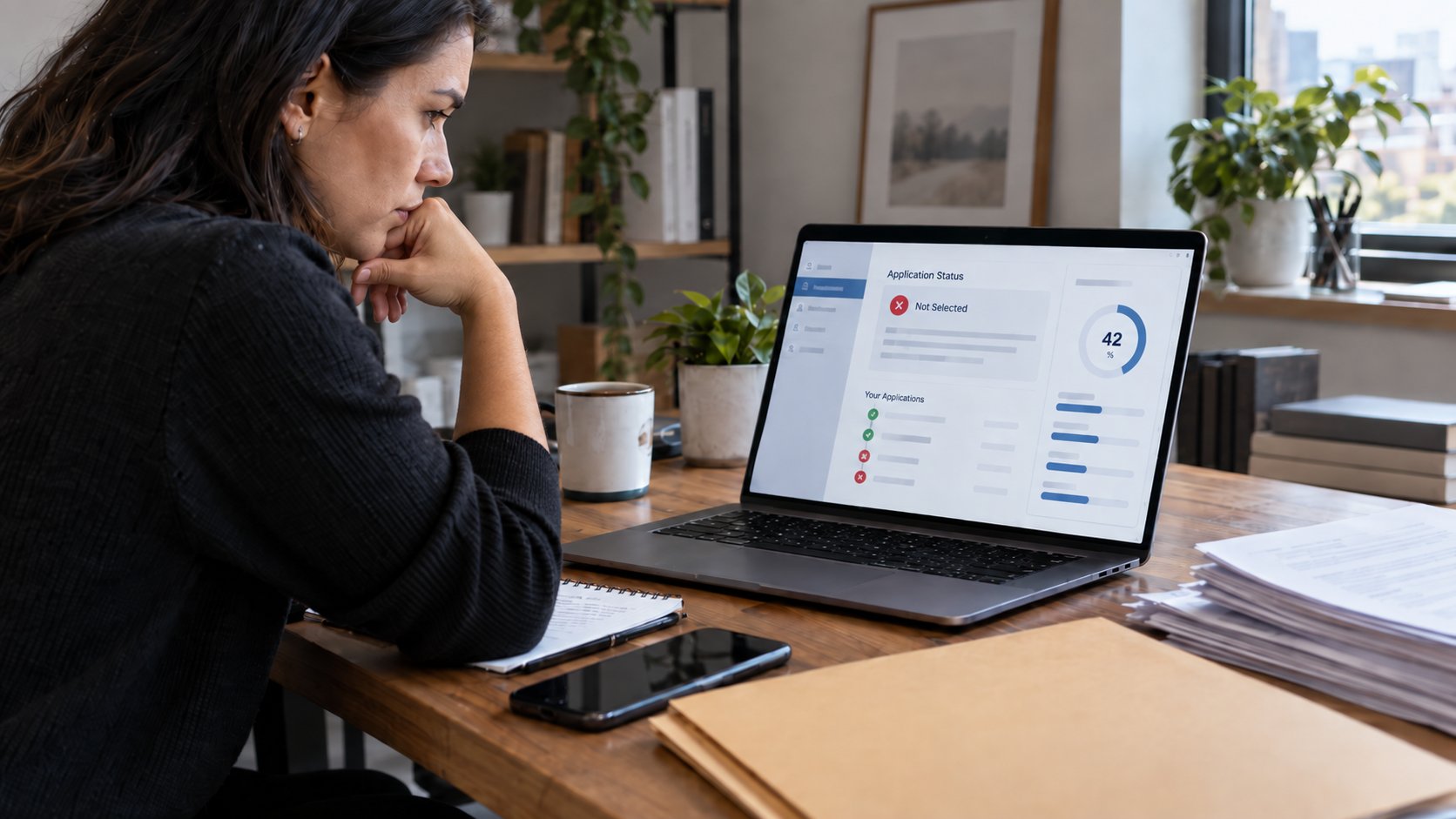 A laptop showing a rejected job application, illustrating the AI hiring bias lawsuit against Workday