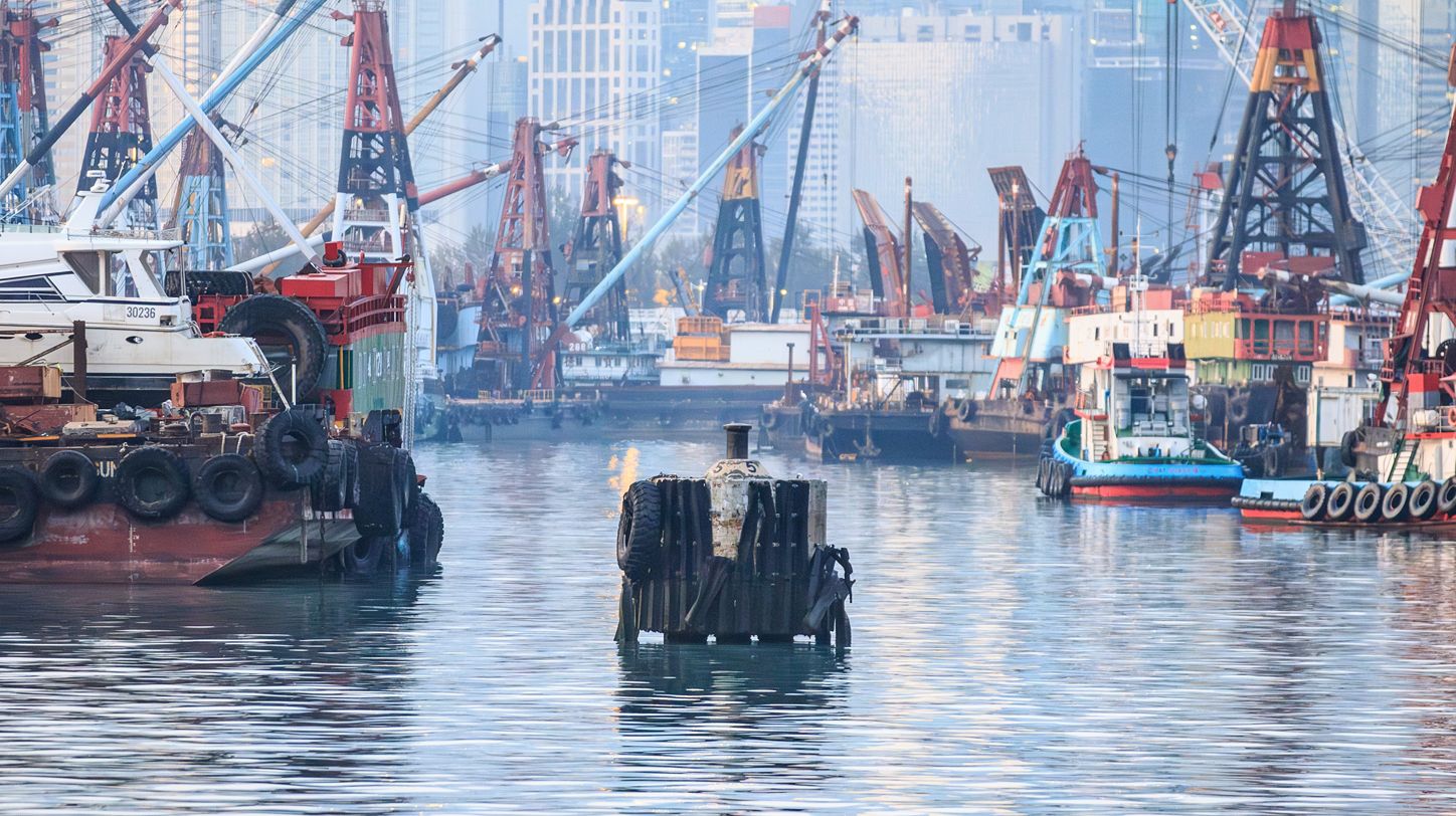 Container port scene showing congestion
