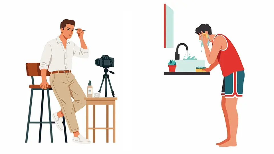 Japanese men's cosmetics market overview infographic showing genderless skincare positioning