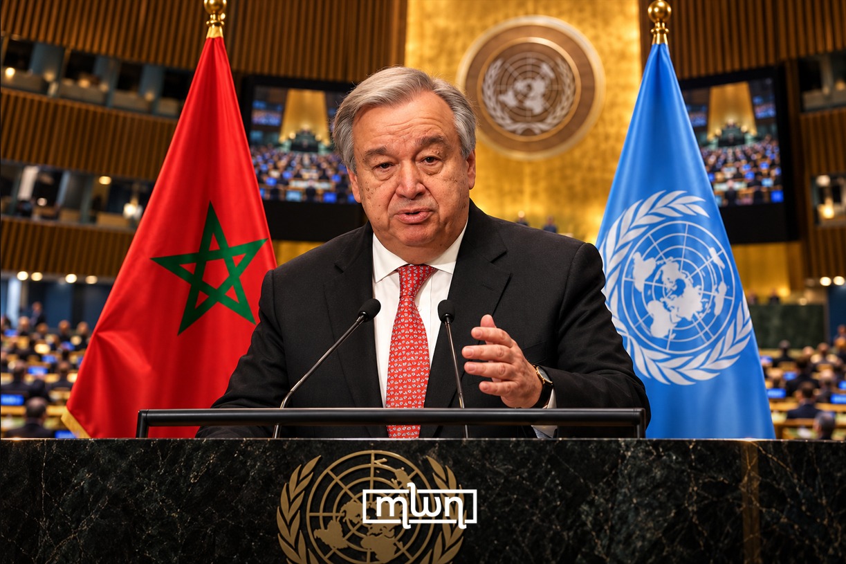 Screenshot of news article headline about Guterres UN report revealing transition council plan