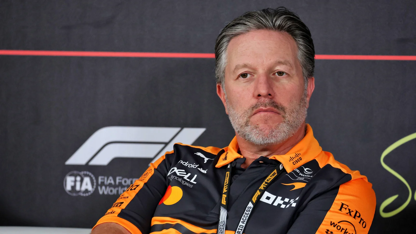 Zak Brown at the McLaren garage