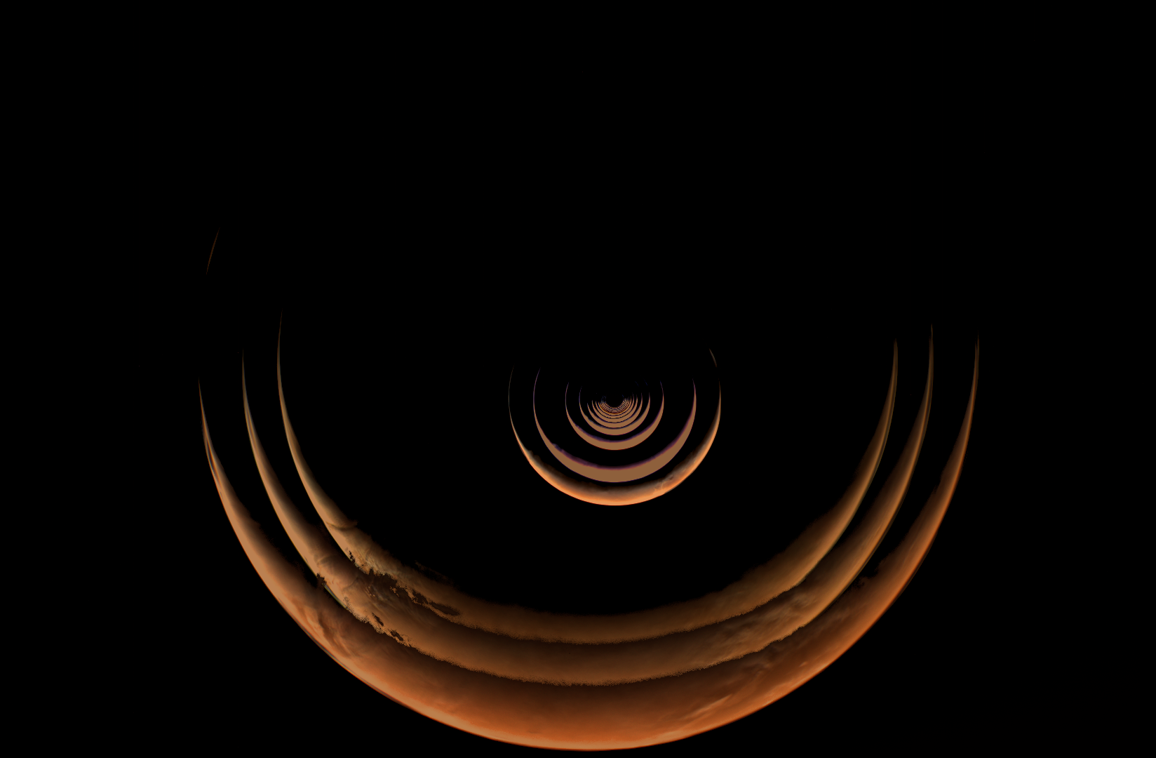 Composite photo showing Mars as a crescent as NASA's Psyche spacecraft approached the planet