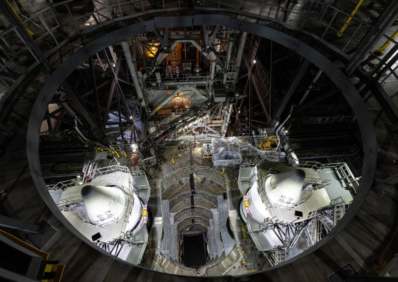 SLS Booster segments being stacked for Artemis III