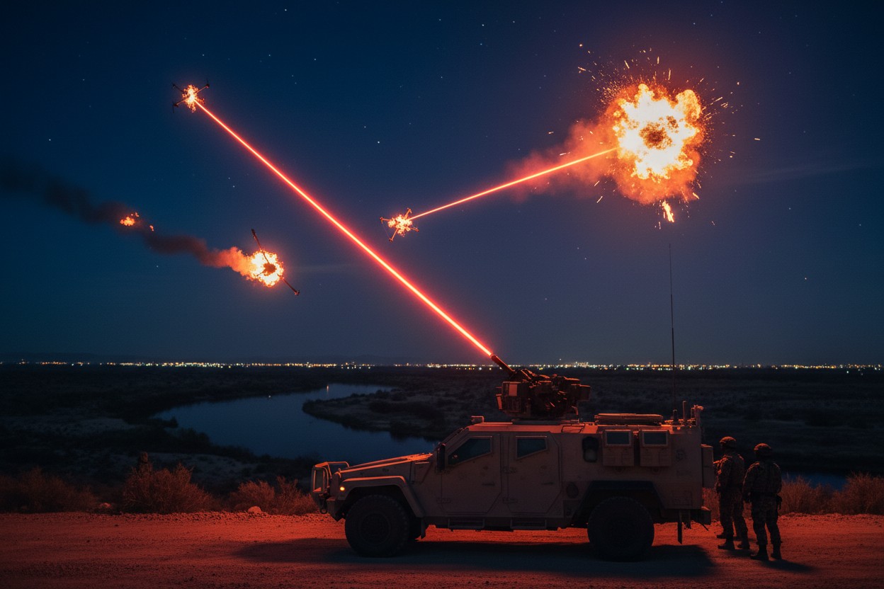 Laser weapon directed energy counter drone illustration