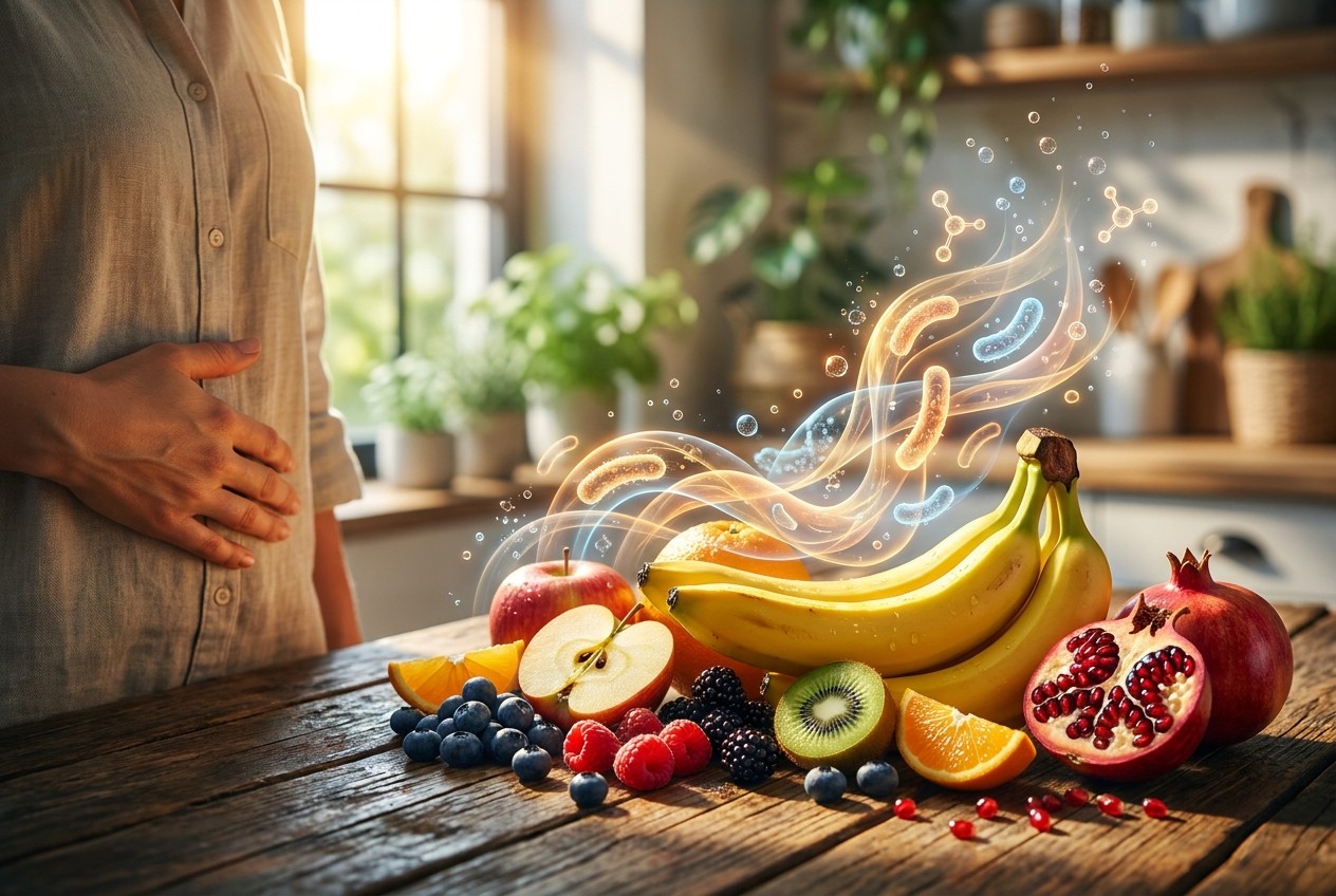 Prebiotic fruits like apples and berries naturally support gut microbiome diversity