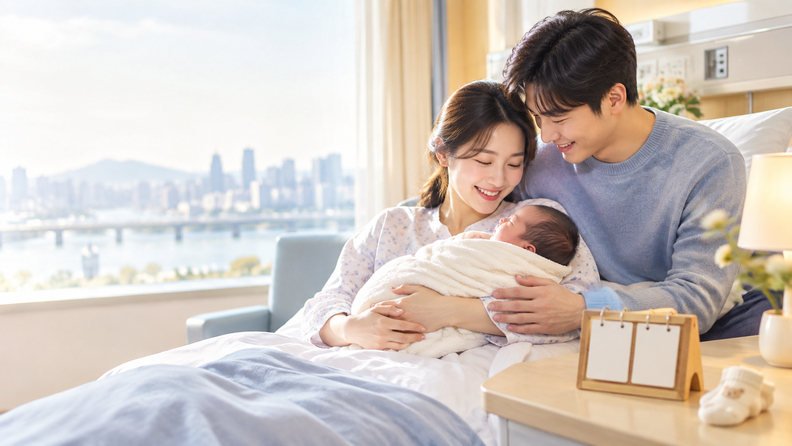 Editorial illustration accompanying coverage of Korea's 2027 childcare support redesign