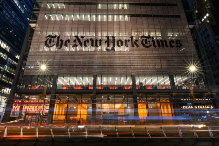 Image showing the New York Times building at night