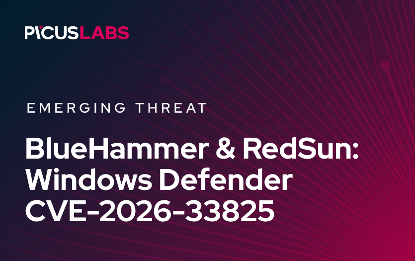 Defender vulnerability diagram showing BlueHammer/RedSun exploit path