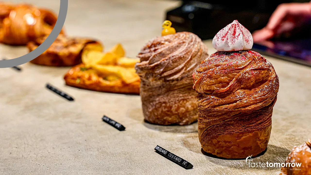 Laminated pastry hybrid croissant sourdough loaf with golden crust