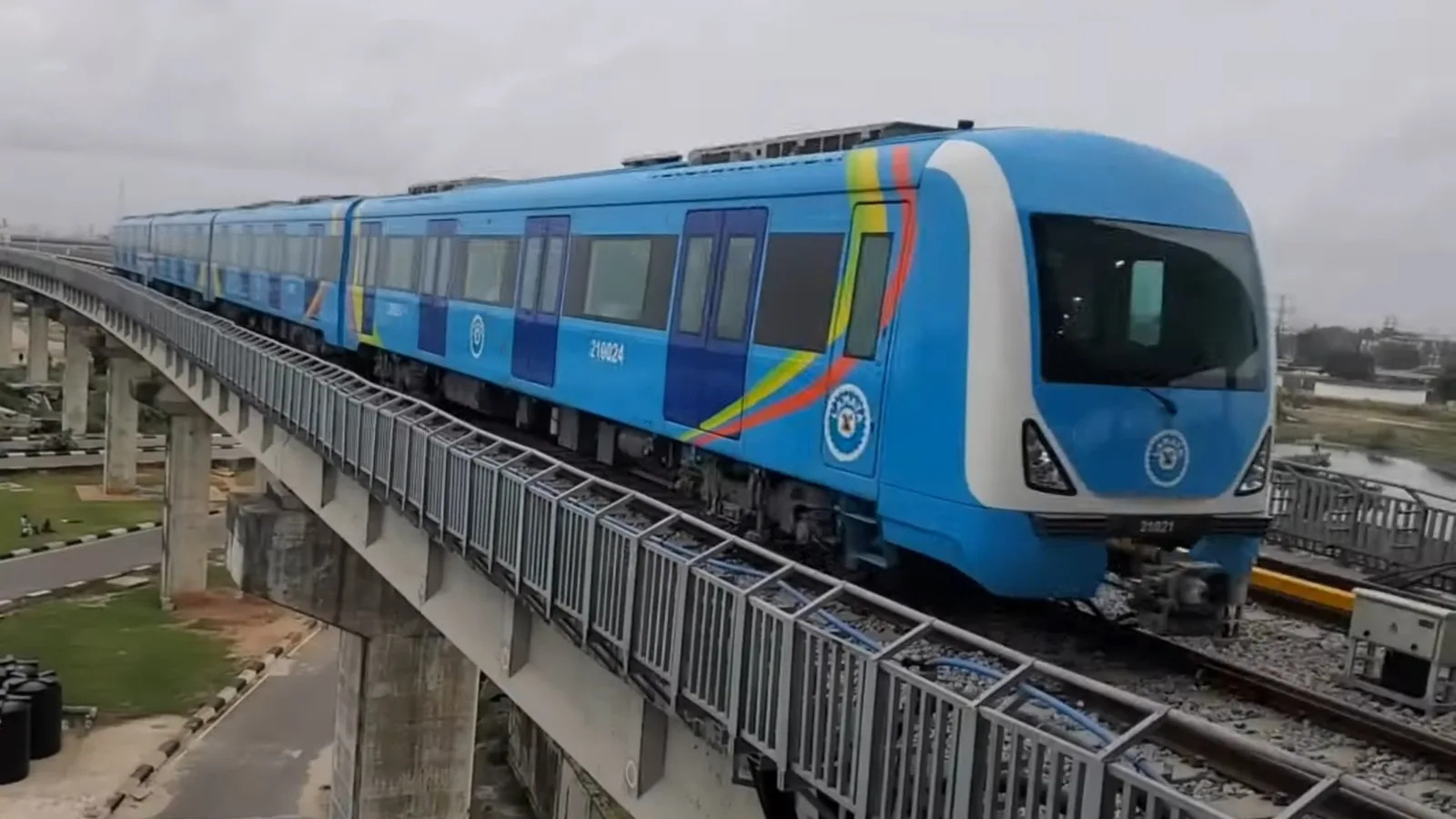 Blue Line train on elevated track
