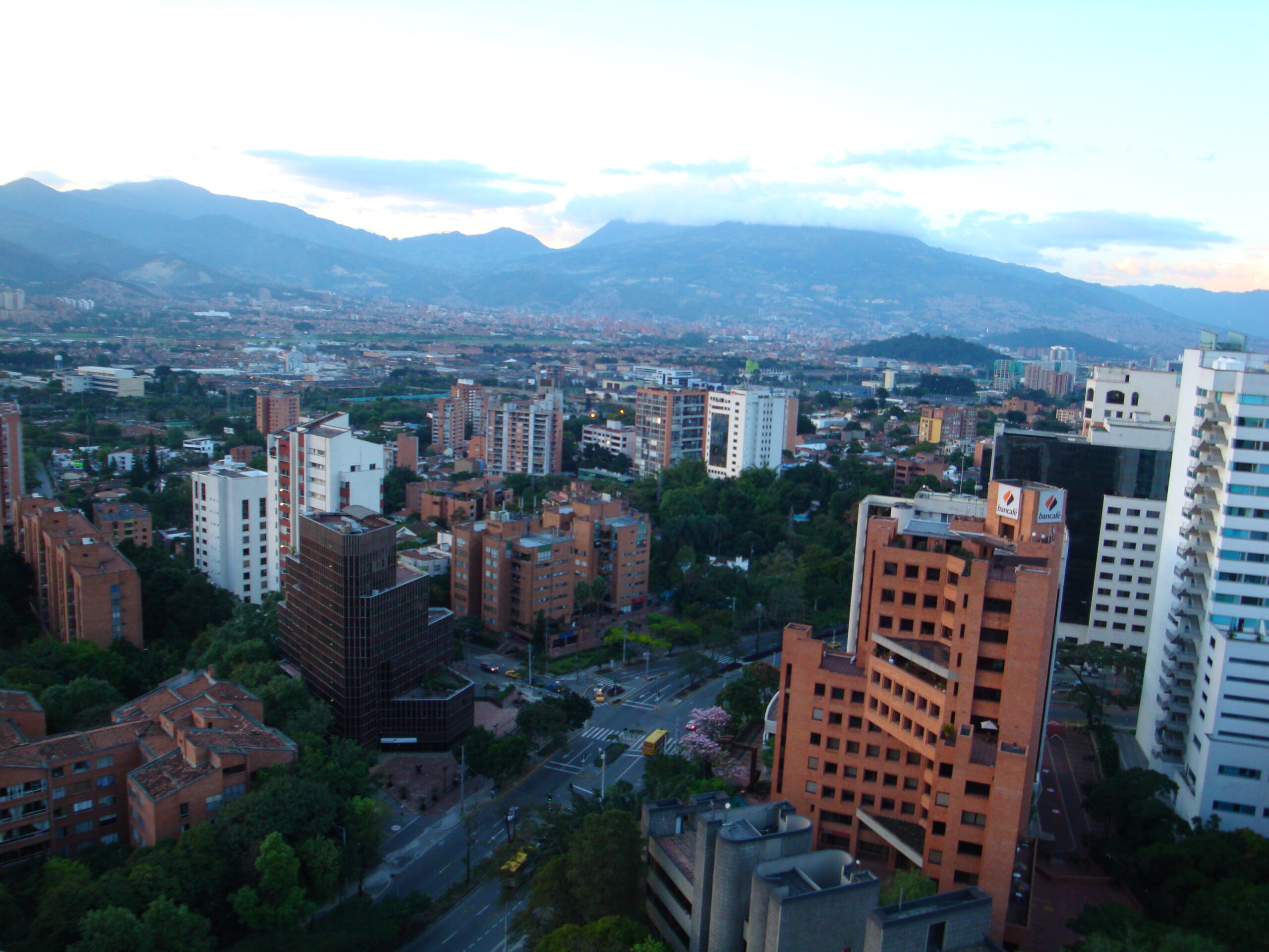 Medellín cityscape with tech hubs and innovation centers visible
